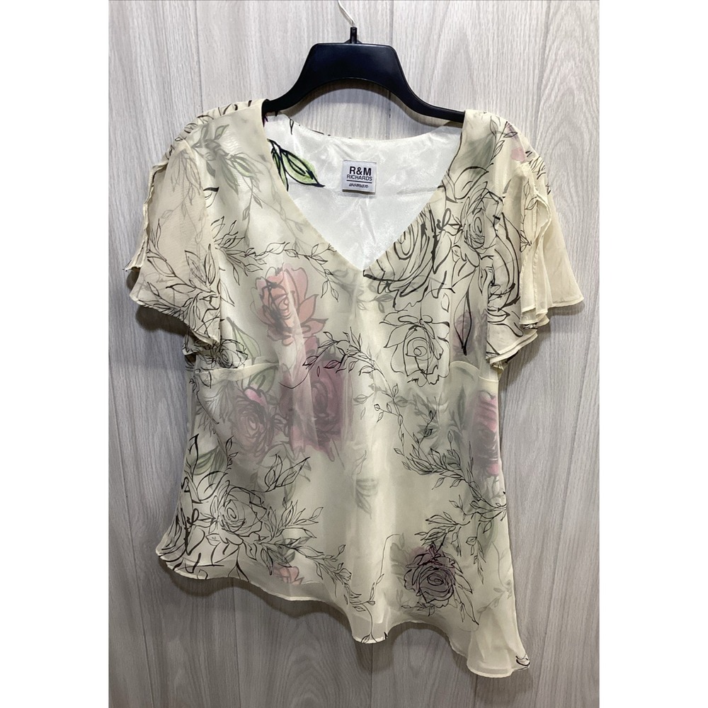 R & M RICHARDS Women's (Size 18W) Short Sleeve V-Neck Lined Shirt Asymmetrical